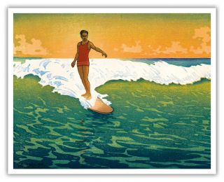 The Duke Kahanamoku Surfing Hawaii Aloha Vintage Art Poster Print Giclee 3