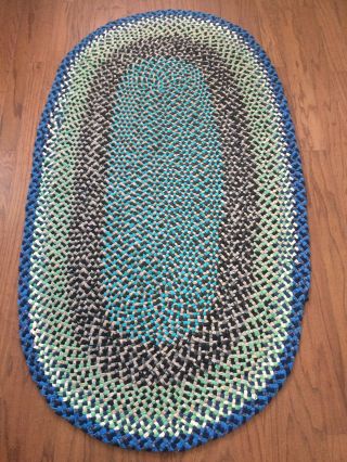 Vintage Handmade Hand Braided Oval Rug,  36 " X63”,  Crafted In Nova Scotia,  Canada
