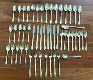 Vintage 1847 Rogers Bros First Love 50 Pc Silverplate Flatware Set Stamped