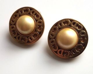 Vintage 1980s Christian Dior Cd Faux Pearl Gold Plated Clip On Earrings