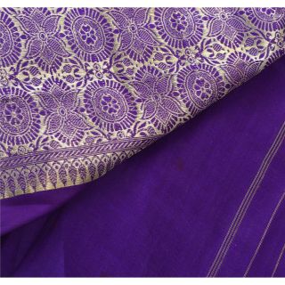 Sanskriti Vintage Blue Heavy Saree Pure Silk Banarasi Brocade Craft Fabric Sari 7