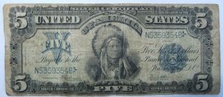 Vintage Silver Certificate Large Size Currency $5 Note Series 1899 Indian Chief