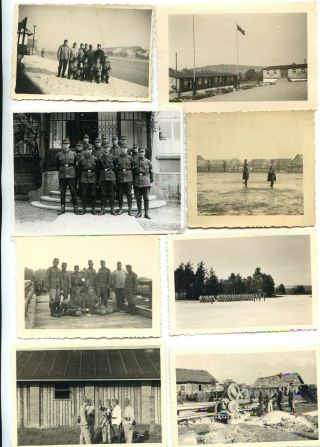 8 X Photo Ww2 German R.  A.  D.  Men At Work,  Barracks,  Flag 864