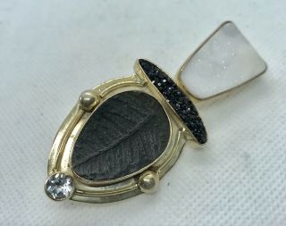 One Of A Kind Vintage Echo Of The Dreamer Druzie And Fossil Leaf Silver Pendant