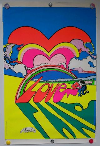 Vintage Chereskin Dear Love Hippie Psychedelic Black Light Poster 541