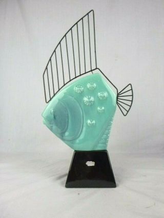 Vtg 1955 Royal Haeger Atomic Sunfish Tv Lamp Turquoise Green Metal Fins Crack