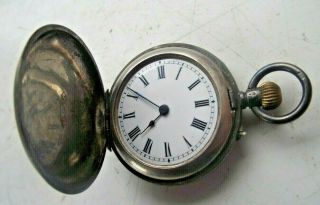 Antique Fine 935 Silver Marked Pocket Watch Full Hunter Case Good Dial Balance