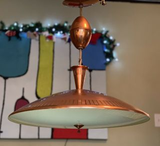 Mcm Copper Retractable Pull - Down Ufo Saucer Pendant Light - Vintage