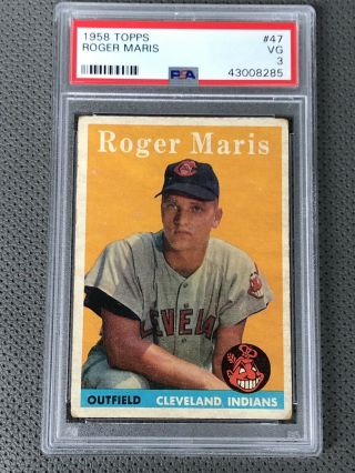 1958 Topps 47 Roger Maris Rookie Rc Psa 3 Vintage Hof Baseball Card Indians