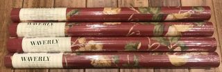 Vtg Waverly Fruit Leaves Red Wallpaper 4 Double Rolls Tuscan Country 574904