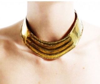 Vintage 70s 80s Brass Metal Brutalist Necklace Collar Choker 2