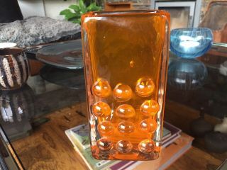 Vintage Whitefriars Mobile Phone Vase In Tangerine Orange Pattern 9670