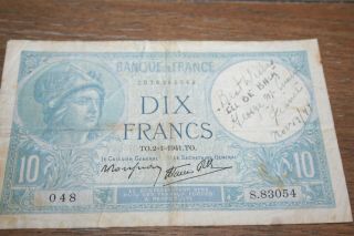 Ww2 10 Franc Note " Short Snorter "