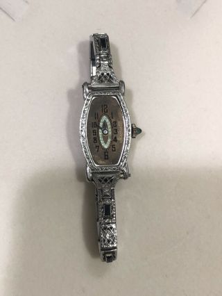 Vintage 1920s Women’s Watch Gold Plated With Blue Gem Stones.  Unique.