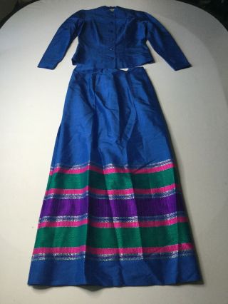 Vintage 60’s Star Of Siam Raw Silk Bohemian Hippy 2 Piece Dress Blue Thai Euc