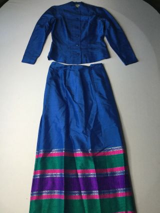 Vintage 60’s Star Of Siam Raw Silk Bohemian Hippy 2 Piece Dress Blue Thai Euc 2