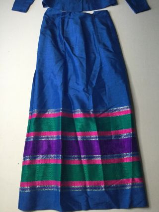 Vintage 60’s Star Of Siam Raw Silk Bohemian Hippy 2 Piece Dress Blue Thai Euc 3