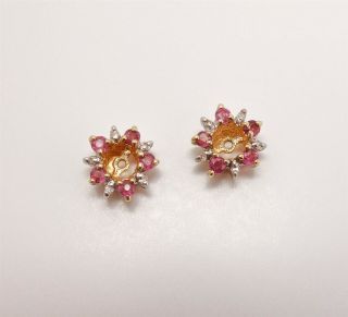 Fine Pair Vintage 1970s/80s Natural Ruby Diamond 14k Gold Stud Earring Enhancers