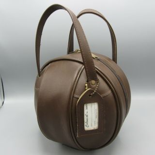 Vintage Colonial Round Bowling Ball Bag / Brown Leather / Ykk Zippers - 3002