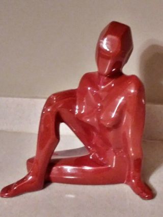 Vintage Jaru Red Glazed Ceramic Nude Woman Sculpture Cubist Mcm Signed