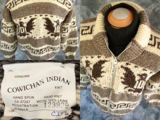 Vintage ✰ Cowichan Indian Pure Wool Sweater Hand - Knit Thunderbird Eagle