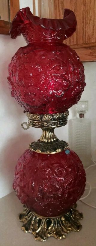 Fenton Red Roses Gone With The Wind Table Lamp Rare All