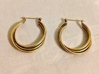 Vintage 14k Solid Yellow Gold Hoop Earrings 1 " Diameter 4.  5 Grams