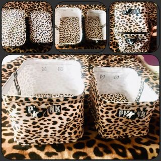Victorias Secret PINK Cheetah Leopard Dorm Bins Storage HTF RARE SET 2