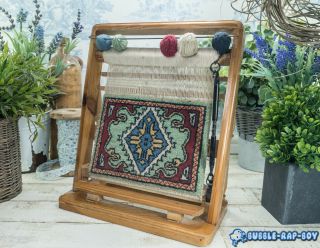 Vintage Salesman Sample Rug Loom With Hand Woven Rug Miniature 13 " X 10 "