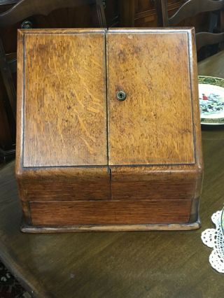 Antique / Vintage Oak Veneer Desk Top Stationary Writing Cabinet