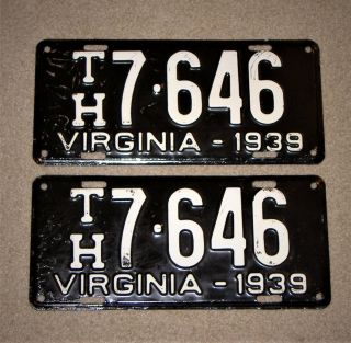 Vintage Matched Pair 1939 Virginia Truck License Plates - Nos - - Yom - Va