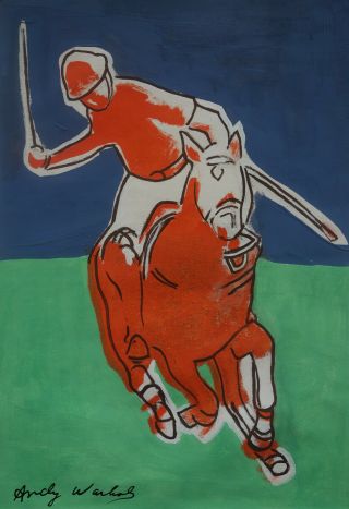 Offering Rare Unique PoP ART painting,  Polo player,  signed,  Andy Warhol with 10