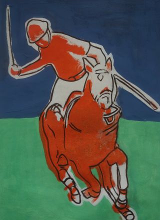 Offering Rare Unique PoP ART painting,  Polo player,  signed,  Andy Warhol with 3