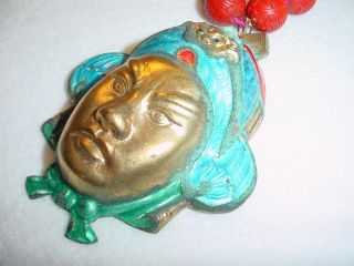 ORIENTAL CINNABAR NECKLACE - LARGE ENAMEL FACE PENDANT 4