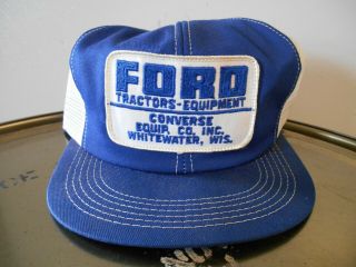Vintage Ford Tractor Pair Hat Cap Whitewater Wisconsin Wis Wi Blue Snow Trucker