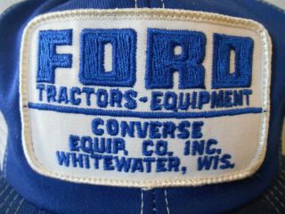 Vintage Ford Tractor Pair Hat Cap Whitewater Wisconsin WIS WI Blue Snow Trucker 7