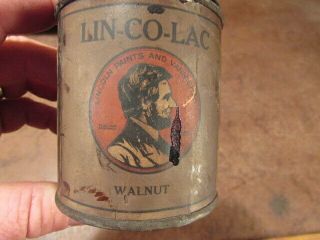 Vintage LIN - CO - LAC Walnut stain Abraham Lincoln Paint can president RARE 2