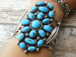 Vtg Old Pawn Navajo Sleeping Beauty Turquoise Huge Sterling Silver Cuff Bracelet