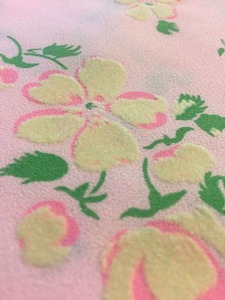 Vintage 60s 70s Pink Flocked Floral Daisy Fabric 8 1/3 Yards X 44” Dress Sewing