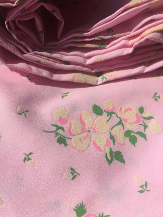 Vintage 60s 70s Pink Flocked Floral Daisy Fabric 8 1/3 Yards X 44” Dress Sewing 4