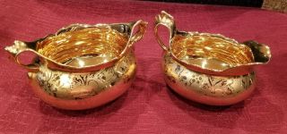 Vintage Stouffer Gold China Sugar Bowl & Creamer Forget - Me - Not Set