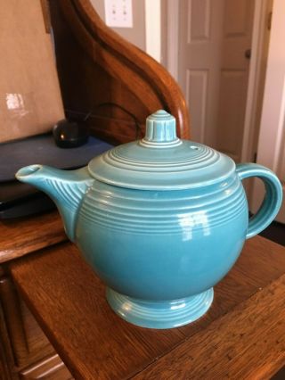 Vintage Fiesta Ware Medium Teapot Turquoise Glaze C Handle