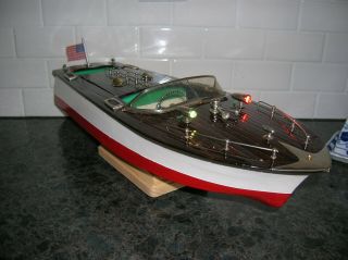 Toy Wood Boat K&o Ito Fleet Line Boat Battery Operated Boat Wooden Vintage