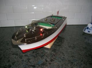 TOY WOOD BOAT K&O ITO FLEET LINE BOAT BATTERY OPERATED BOAT WOODEN VINTAGE 2