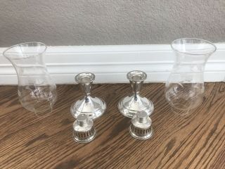 Vintage Towle Sterling Silver Weighted Candlesticks With Glass Hurricanes