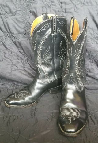Vintage Lucchese Black Leather Pull On Western Cowboy Boots 1378 Men 