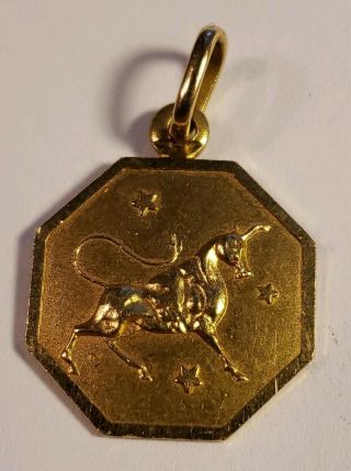 Vintage Solid 18k 750 Yellow Gold Zodiac Taurus Bull Pendant.  Mark " Star 336 Vi "