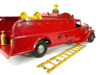 VTG 1930 ' s STRUCTO FIRE ENGINE PUMPER TOY TRUCK W/ LADDERS & BELL Pressed Steel 11