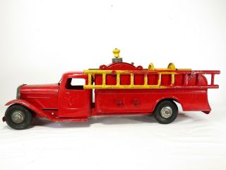 VTG 1930 ' s STRUCTO FIRE ENGINE PUMPER TOY TRUCK W/ LADDERS & BELL Pressed Steel 7