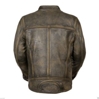 Distressed Wax Men ' s Biker Vintage Style Cafe Racer Motorcycle Leather Jacket 2